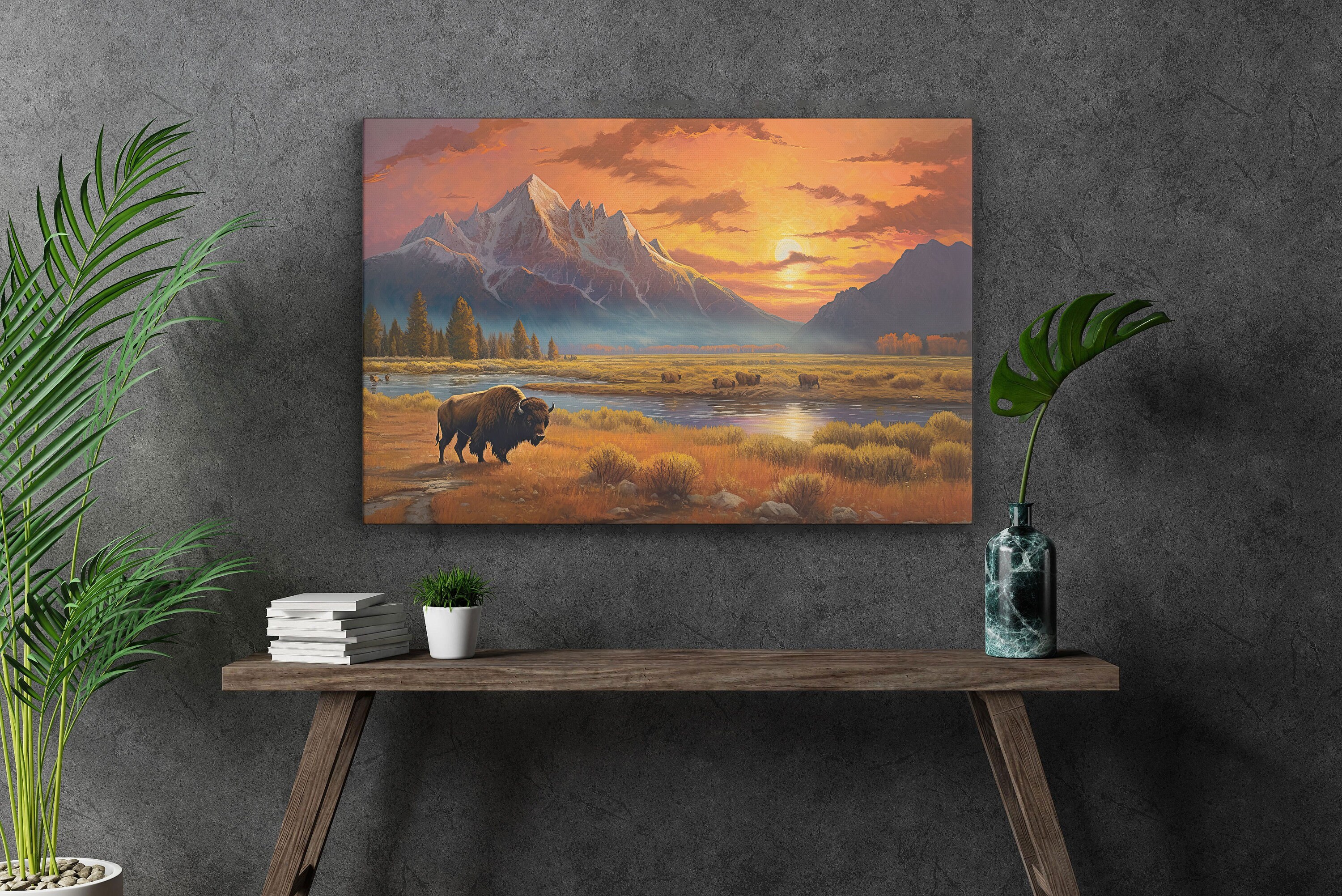 Bison Sunset Canvas Print – Bison Wall Art, Large Bison Wall Art ...