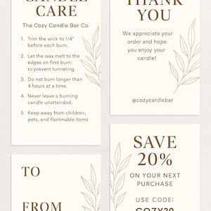 Editable Candle Care Card | Canva Template | Candle Thank You Card | Coupon Card | Candle Gift Tag | Small Biz Insert | Boho Printable | Ins