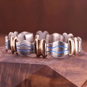 Art Nouveau Modernistiskt Sterling Gold Emalj Vågarmband Tillverkat i Barcelona, Spanien