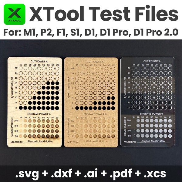 xTool Test Files, xTool Material Test, xTool Creative Space Laser Test Files, Laser Engraving & Cutting Test Cards, Calibration Test