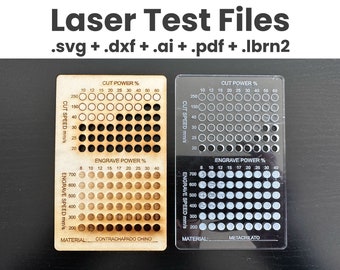 Lasertestbestanden | Materiaal Testkaart Lightburn | Snij- en graveertest | CO2 - Diodelasers | Rastertestplaten | xTool, OMtech, LM2, Elegoo