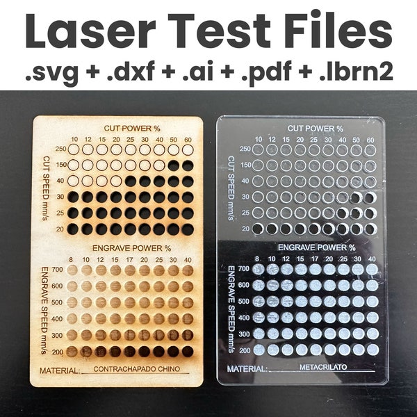 Laser Test Files | Material Test Card Lightburn | Cut & Engrave Test | CO2 - Diode Lasers | Grid Test Plates | xTool, OMtech, LM2, Elegoo