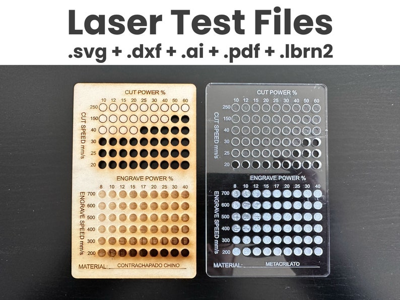 Fichiers de test laser Carte de test des matériaux Lightburn Test de découpe et de gravure CO2 Lasers à diodes Plaques d'essai de grille xTool, OMtech, LM2, Elegoo image 1