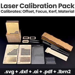 Laser Calibration Bundle Pack, Lightburn Laser Test Files, CO2 Diode Laser Engraving & Cutting Material Test Cards, Calibration Test image 1