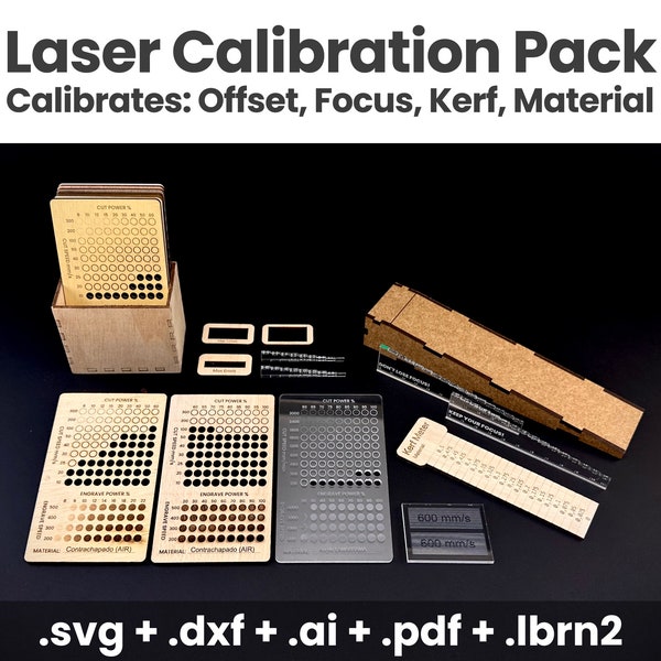 Laser Calibration Bundle Pack, Lightburn Laser Test Files, CO2 - Diode Laser Engraving & Cutting Material Test Cards, Calibration Test