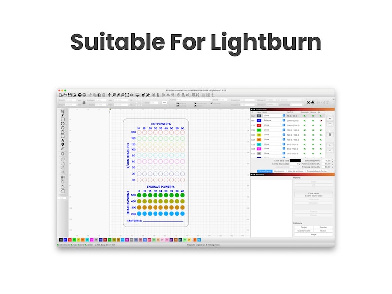 Paquete de archivos de prueba láser, archivos de prueba de materiales Lightburn, tarjetas de prueba de corte y grabado láser, láseres de diodo CO2, prueba de calibración Lightburn imagen 6