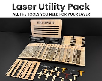 Laser Tools Kit Bundle Pack, Laser Bed Pins, Flexible Laser Patterns, Pencil Jig Template, Focus Rulers, Hole & Square Sizer, Fit Guides