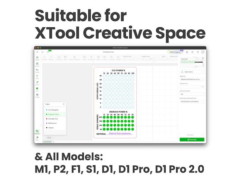xTool Test Files, xTool Material Test, xTool Creative Space Laser Test Files, Laser Engraving & Cutting Test Cards, Calibration Test image 2