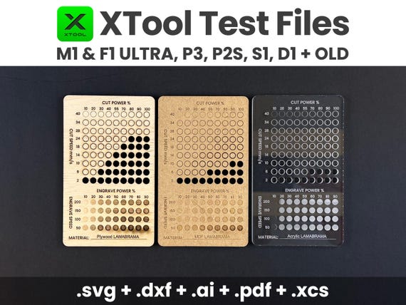 xTool Test Files, xTool Material Test, xTool Creative Space Laser Test Files, Laser Engraving & Cutting Test Cards, Calibration Test