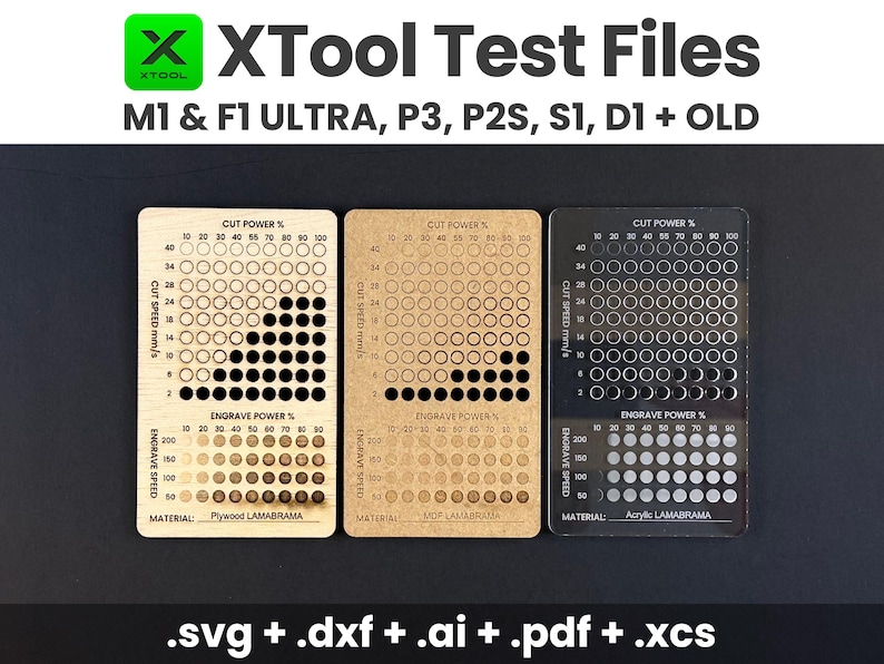 xTool Test Files, xTool Material Test, xTool Creative Space Laser Test Files, Laser Engraving & Cutting Test Cards, Calibration Test image 1