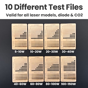 Laser Test Files Pack, Lightburn Material Test Files, Laser Engraving & Cutting Test Cards, CO2 Diode Lasers, Lightburn Calibration Test image 2