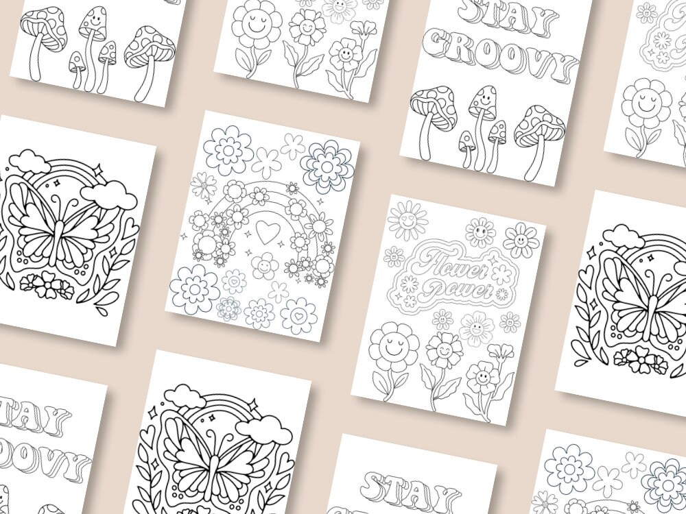 Groovy Hippie Style Hippie Theme Printable Coloring Pages, Activity ...