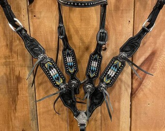 Elegant Black Western Tack Set with Handcrafted Beadwork