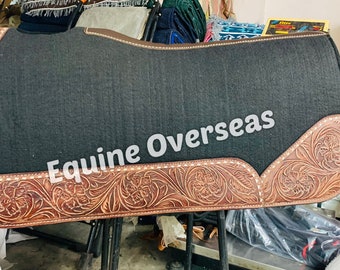 Wool Felt Saddle Pad with Hand-Carved Leather