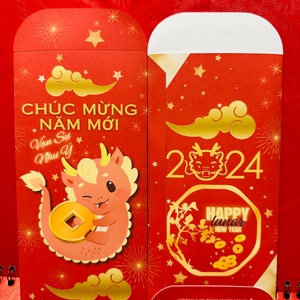2024 Lunar New Year of the Dragon Lì Xì/Red Envelopes / Chúc Mừng Năm Mới / Vietnamese / Happy / Good Luck & Fortune