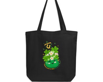 St. Patrick's Day | Lucky Charm - 100% Certified Organic, Eco-Friendly Tote Bag | Four-Leaf Clovers | Horseshoe