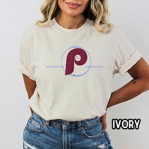 Phillies Comfort Colors Tee Philadelphia Phillies Vintage Trendy Womens and Mens Shirt Maroon and Blue Top Seller