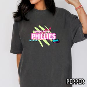 Philadelphia Phillies Retro Throwback 90s Neon Shirt Comfort Colors, Phillies Womens Tee, Phillies Shirt