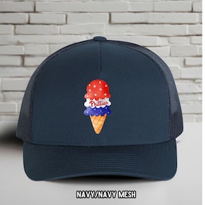 Philadelphia Phillies Ice Cream Patriotic Red White Blue Snapback Trucker Adjustable Baseball Mesh Hat, Hat for Men, Hat for Women
