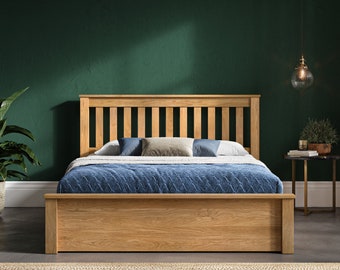 Solid Oak Ottoman Storage Bed: Emperor, Double King/Super King Size