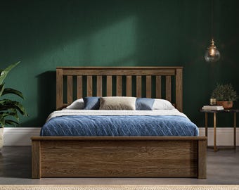 Solid Oak Ottoman Storage Bed: Emperor - Medium Oak-  Double King / Super King Size