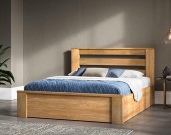 Solid Oak Ottoman Bed with Storage: Double/ King/Super King Sizes