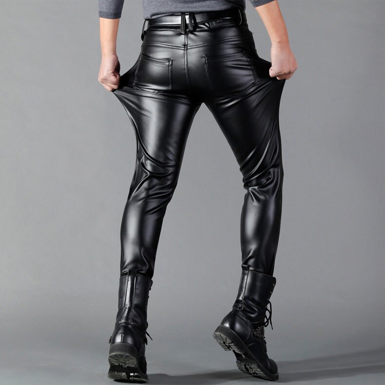 Men's Leather Pants-skinny Fit Pants-elastic Fashion PU Leather Biker's ...