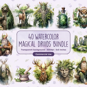 40 Watercolor Magical Druids Clipart - Druids, Rituals, Nature, Altar, Magic, Herblaw, Potion brew, Instant digital download, Commercial Use