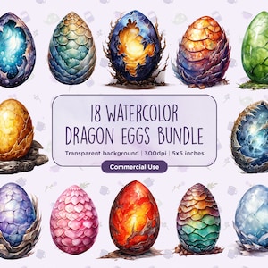 18 Imágenes Prediseñadas de huevos de dragón de acuarela - Celestial, Elemental, Magicka, Magos, Medieval, Fantasía, Mágico, Descarga instantánea, Uso comercial