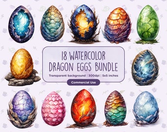 18 Watercolor Dragon Eggs Clipart - Celestial, Elemental, Magicka, Wizards, Medieval, Fantasy, Magical, Instant download, Commercial Use