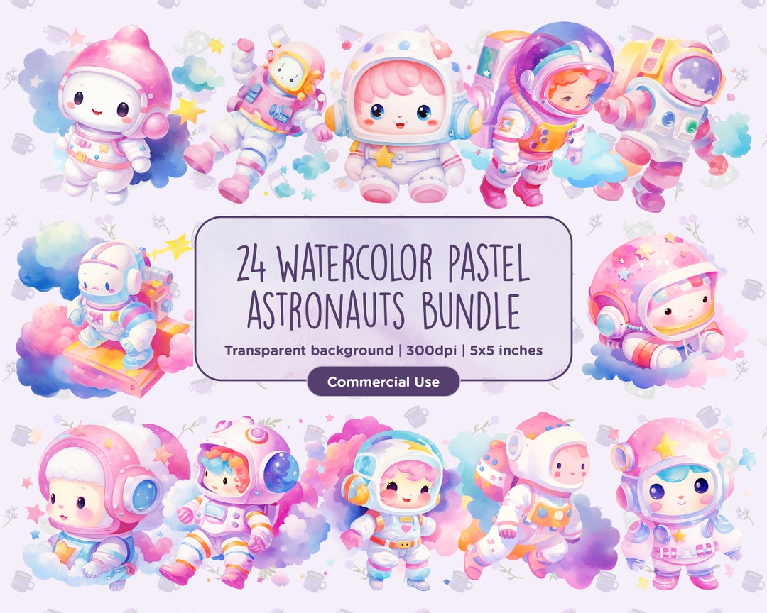 24 Watercolor Pastel Astronauts Clipart - Cute, Chibi, Spaceman ...