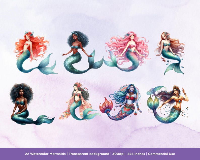 22 Watercolor Mermaids Clipart - Magical, Princess, Mermaid, Ariel ...