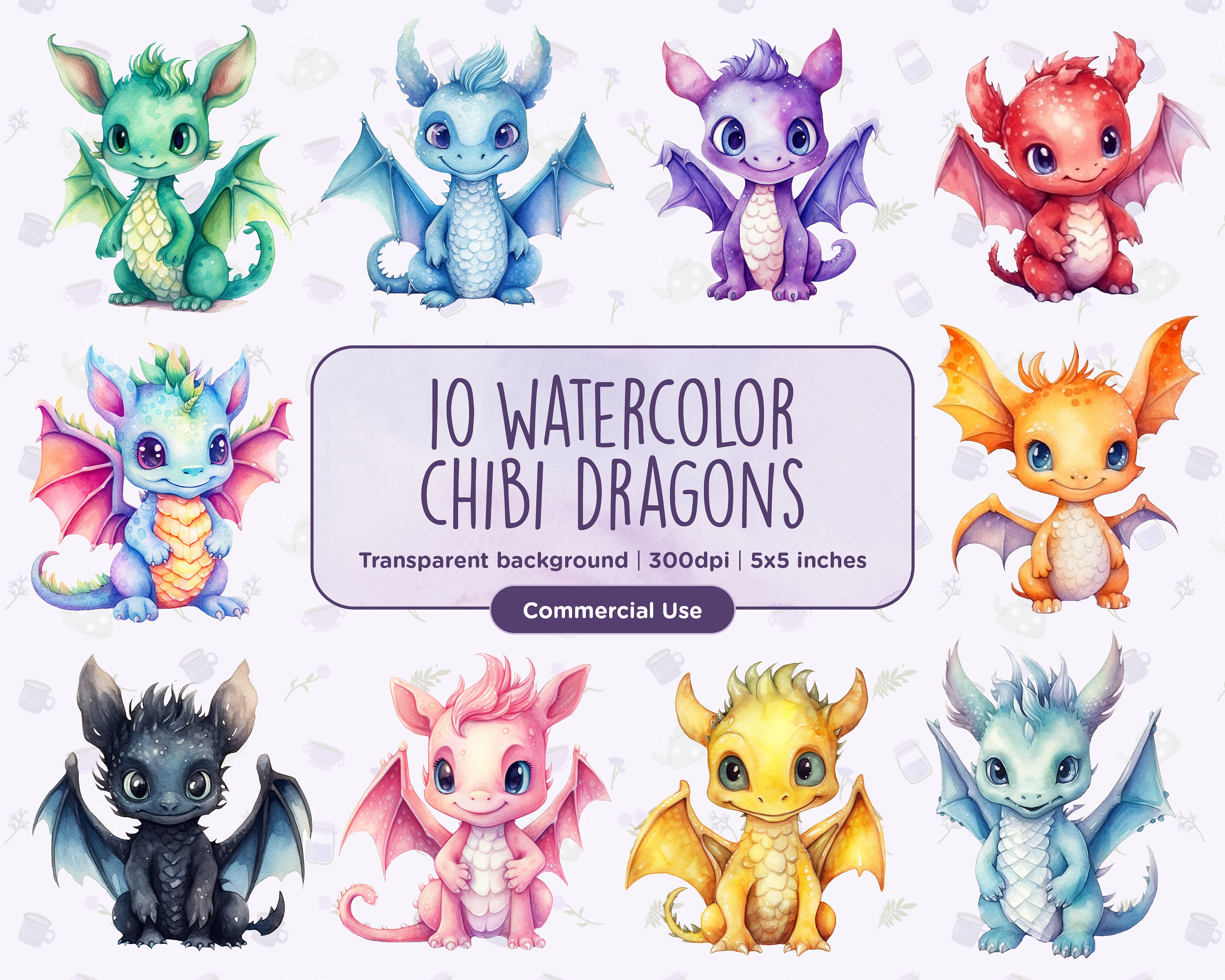 10 Watercolor Chibi Dragons Clipart Cute, Chibi, Childrens Book  Illustrations, Fantasy, Magical, Instant Digital Download, Commercial Use -  Etsy Canada