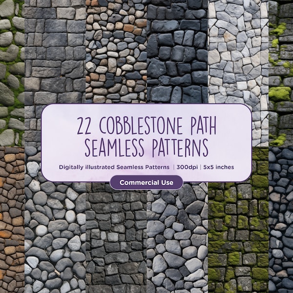 22 Cobblestone Paths Seamless Patterns - Ground Textures, Brushes For Procreate, Stone, Brushes Bundle, Instant download, Commercial Use