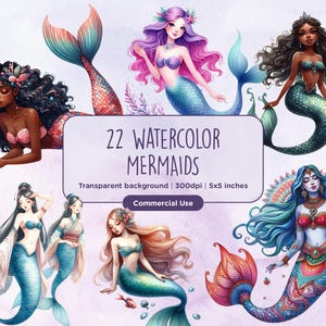 22 aquarel zeemeerminnen clipart-magisch, prinses, zeemeermin, ariel, vis, meerman, aquaman, aqua, instant digitale download, commercieel gebruik