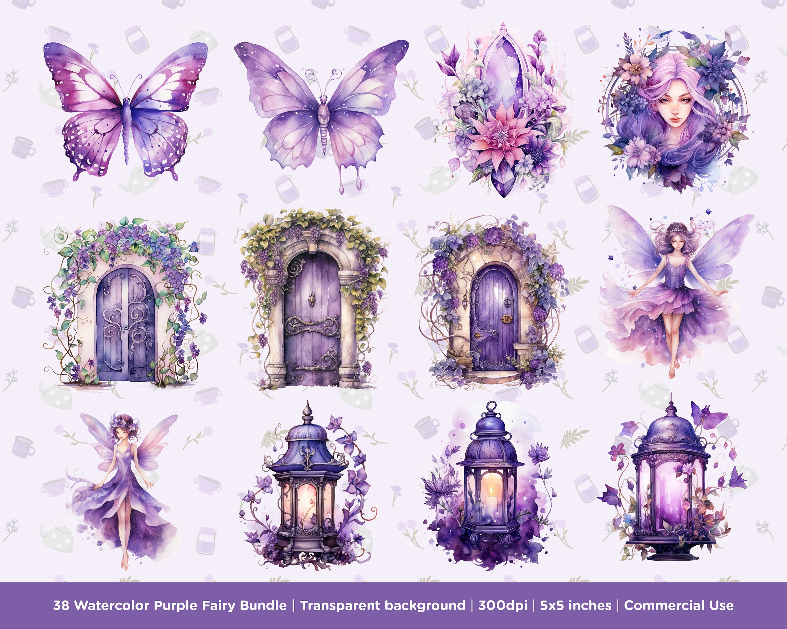 32 Watercolor Purple Fairy Clipart - Magical Fairies, Pixies, Magic ...