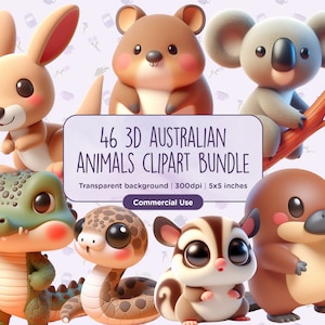 46 3D Cartoons Australien Tiere Clipart - Kängurus, Koala, Krokodil, Vogelspinne, Wombat, Spinnen, Sofortiger digitaler Download, kommerzielle Nutzung