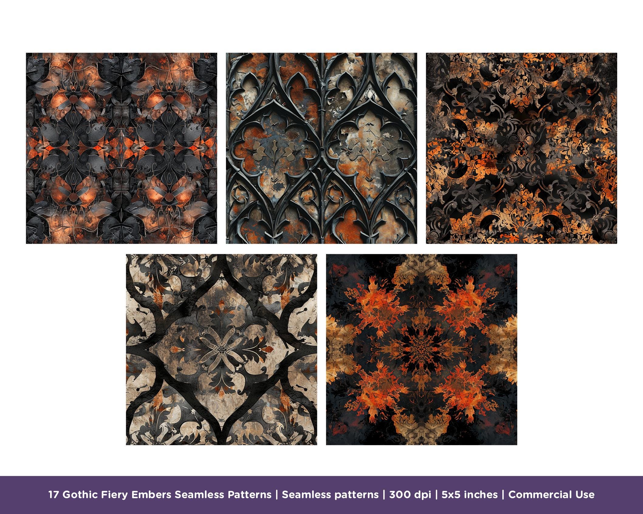 17 Fiery Gothic Embers Textures, Seamless Patterns - Fire, Burned Page ...