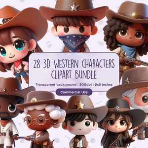 28 3D Western Cowboys Cowgirls Clipart - Ranch, Wilder Westen, Sheriff, Outlaw, Wilder Westen, Pferd, PNG, Sofortiger digitaler Download, kommerzielle Nutzung