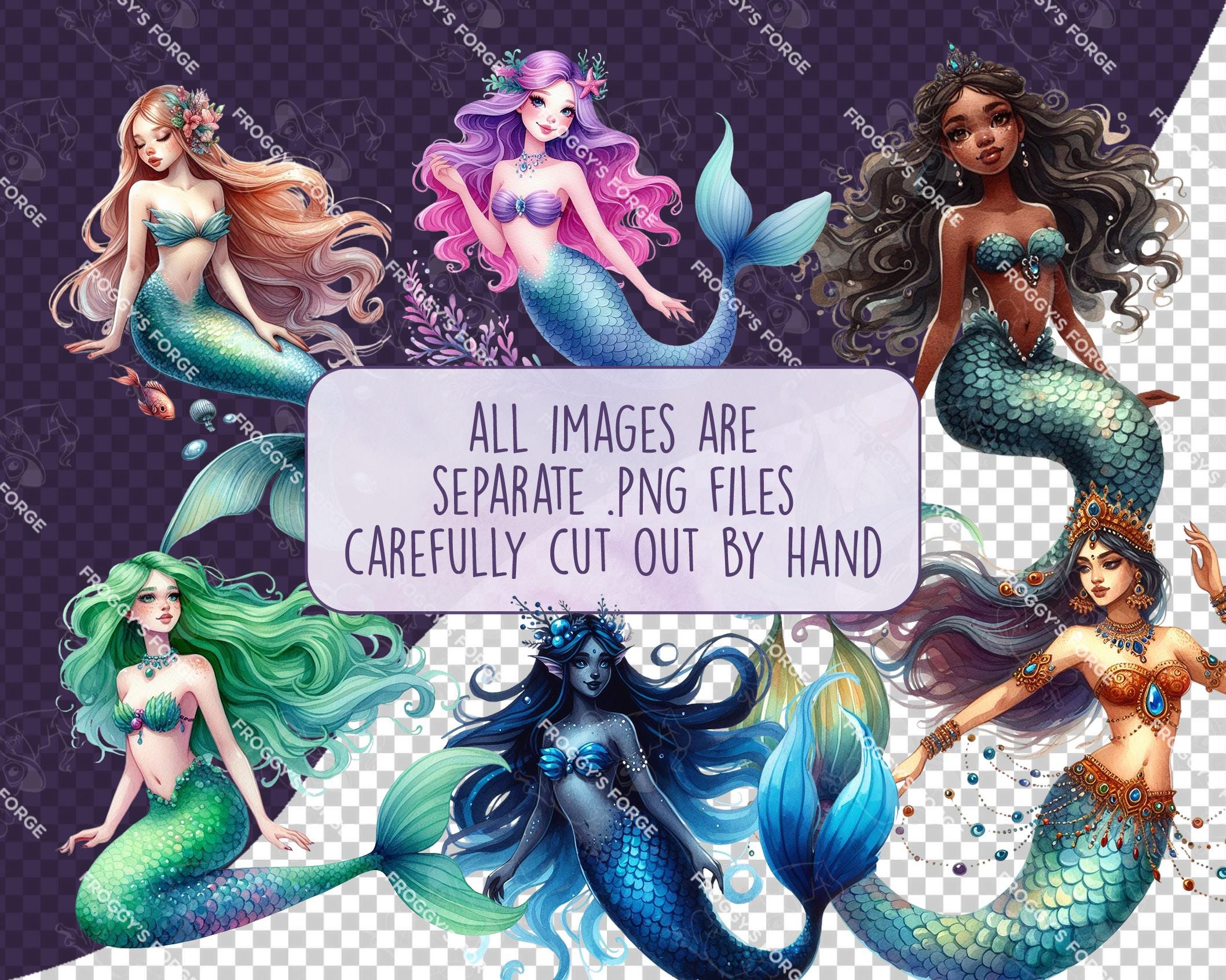 22 Watercolor Mermaids Clipart - Magical, Princess, Mermaid, Ariel ...