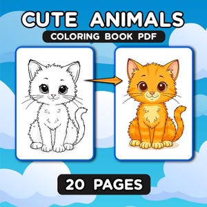 Cute Animals Coloring Book for Kids | Printable Coloring Pages for Toddlers & Preschool, Digital Download, Fun Animal Activity