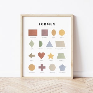 Formen Print Deutsches Poster Montessori Spielzeug Geometrische Formen Poster Kindergarten Arbeitsblätter Mathematik Klassenzimmer Dekor Deutsch Deutsch lernen