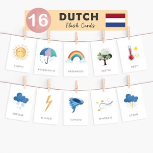 Holländisch Wetter Karteikarten Wetter Karteikarten für Kinder Niederländisch lernen Montessori Materialien Printable Weer