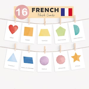 フランス語の図形のフラッシュカード 子供向けの印刷可能なフラッシュカード フランス語の教室の装飾 フランス語の幼稚園のプリント モンテッソーリ教材 Cartes de Formes