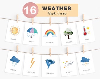 Tarjetas didácticas sobre el clima Tarjetas didácticas Montessori Tarjetas preescolares para niños pequeños Tema del aula Tarjetas didácticas educativas imprimibles