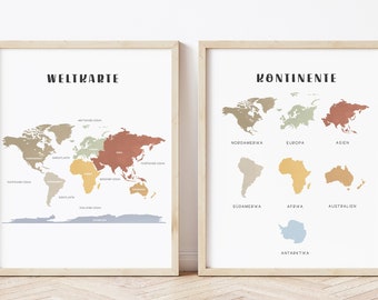 Weltkarte Poster German Learning World Map Poster Continents Poster Printable World Map Classroom Geography Homeschool World Map Nursery Art