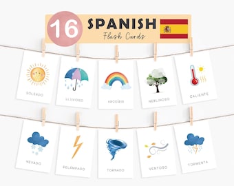 Spanish Weather Flashcards for Kids Printables Spanish Teacher Materials Montessori Spanish Language Spanish Learning Spanish Flash Cards