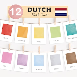 Tarjetas didácticas de colores holandeses para niños Tarjetas didácticas bilingües imprimibles Tarjetas didácticas de colores holandeses Aprender el idioma holandés Países Bajos Kleuren Leren