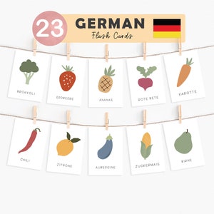 Deutsch Karteikarten Obst Print Gemüse Poster Deutsche Sprache Deutsch Kinder Montessori Deutsch Obst und Gemüse Lernkarten Kinderzimmer Idee