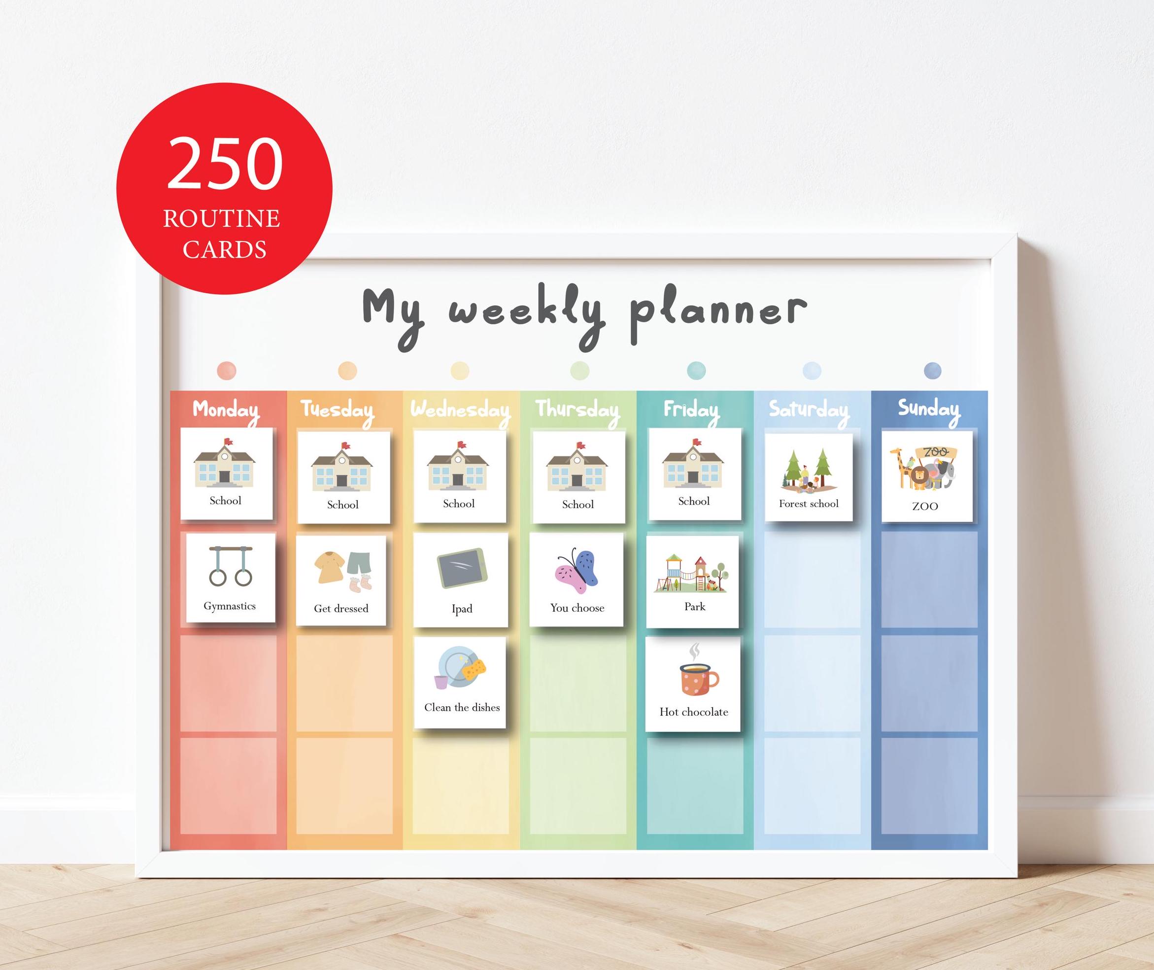 Weekly Schedule Kids Visual Planner Routine Cards Visual Calendar Autism Now and Next Routine Daily Rhythm Toddler Responsibility Schedule